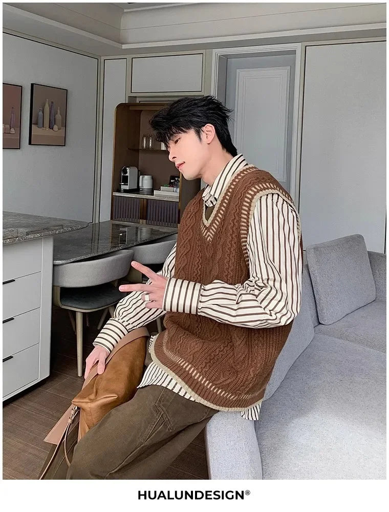 Colete suéter masculino casual decote em V