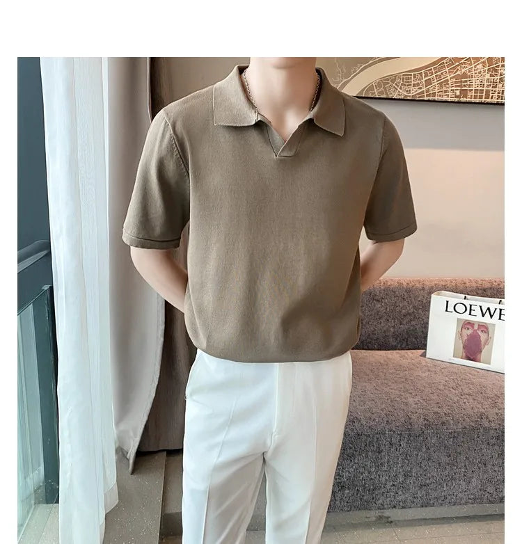 Camisa Polo Casual Listrada Manga Curta
