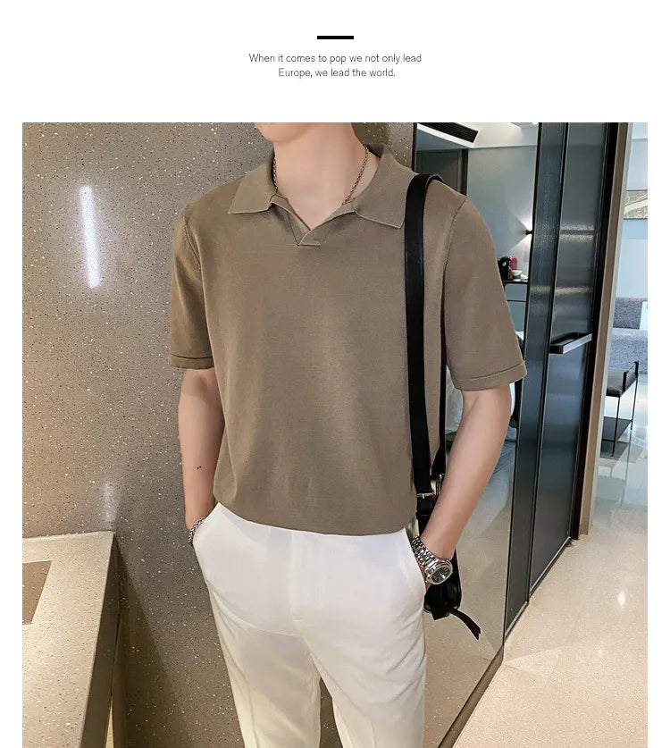 Camisa Polo Casual Listrada Manga Curta