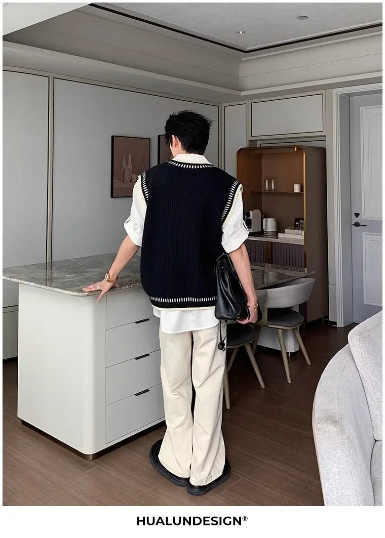 Colete suéter masculino casual decote em V