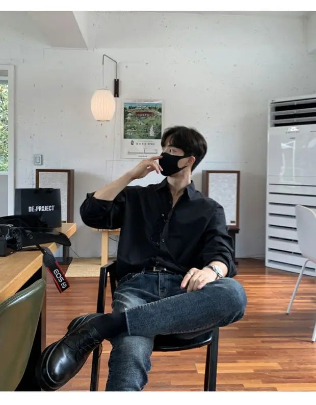 Camisa masculina leve de luxo coreana