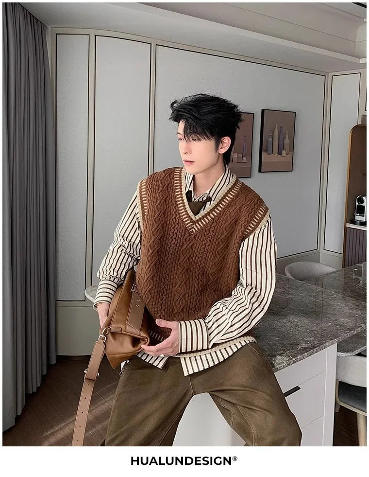 Colete suéter masculino casual decote em V