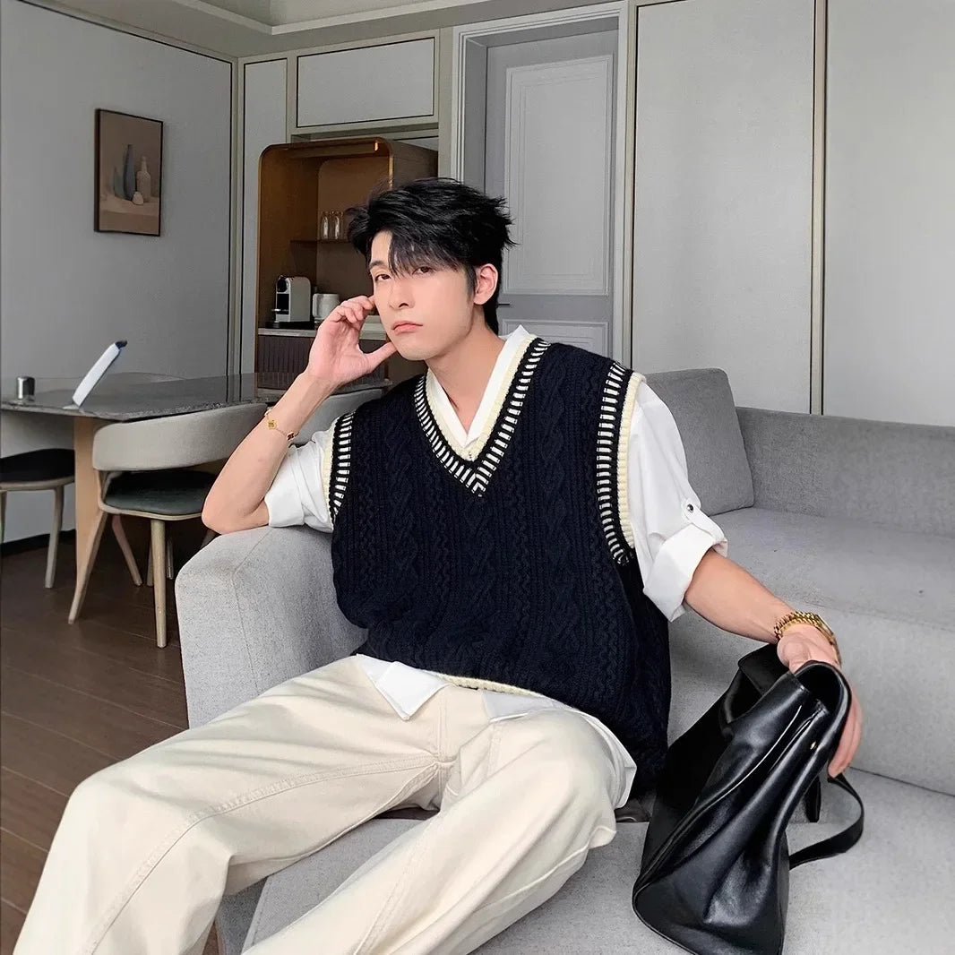 Colete suéter masculino casual decote em V