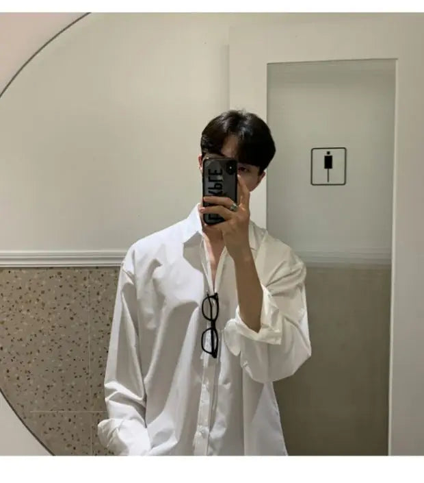 Camisa masculina leve de luxo coreana