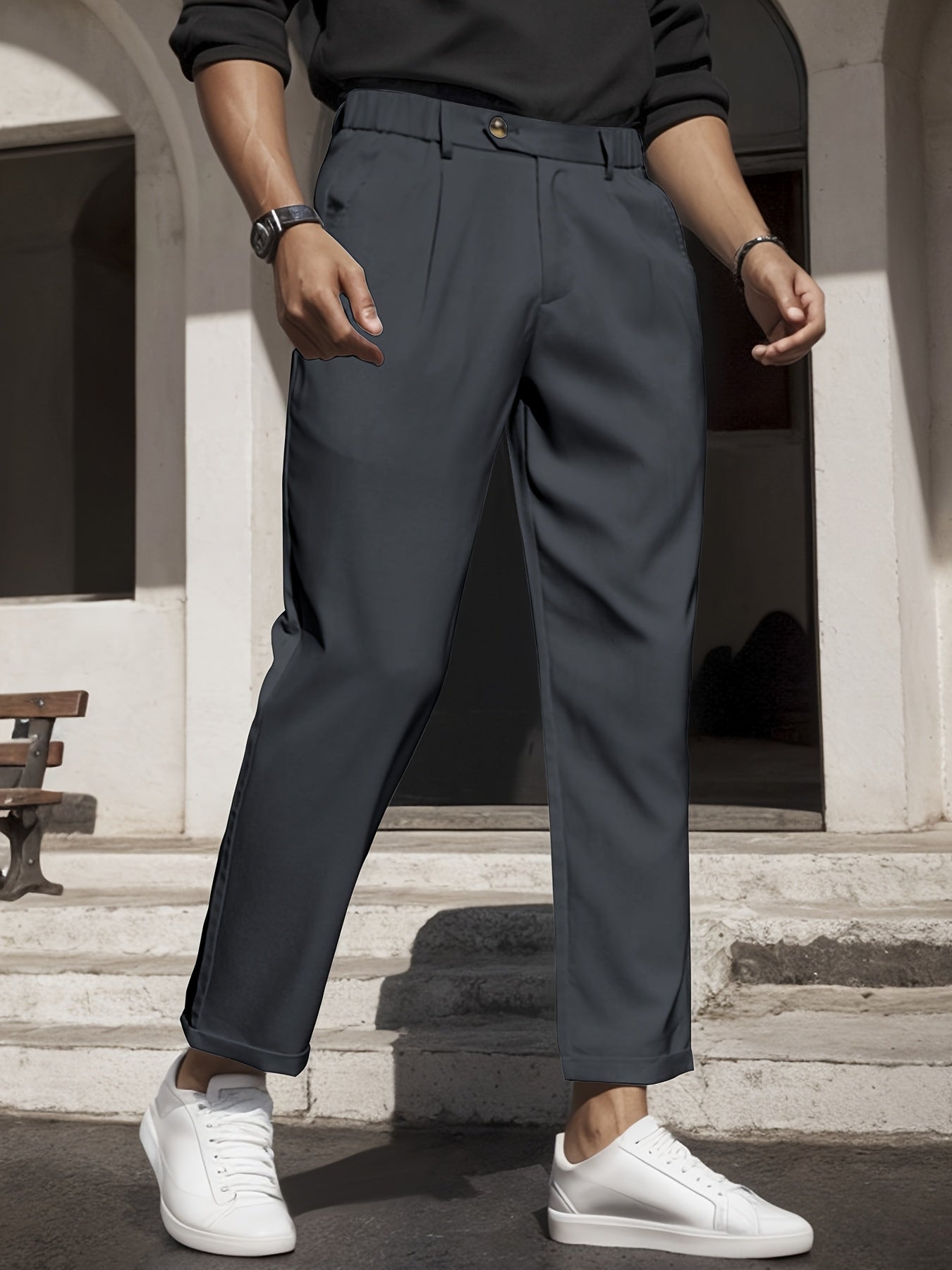 Calça social masculina elegante de cor sólida