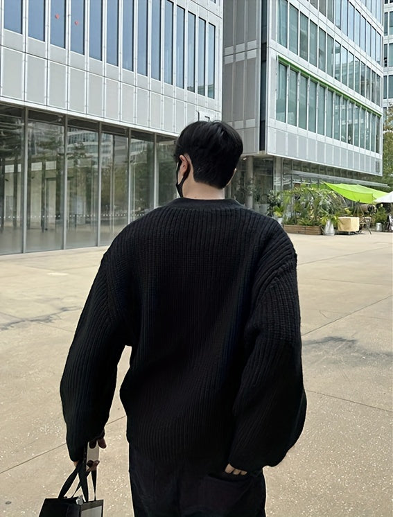 Cardigan elegante de malha solta e sólida casual