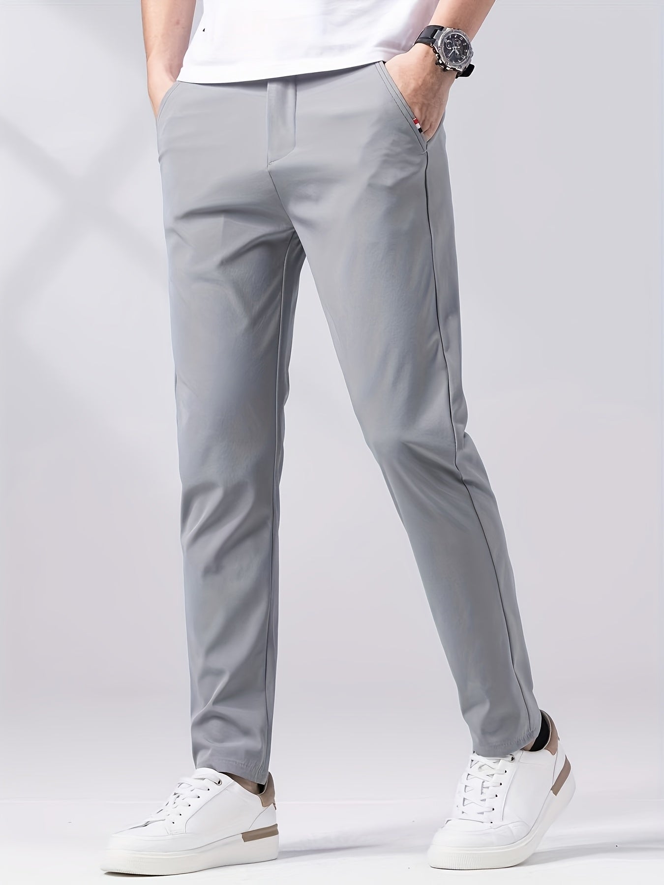 Calça casual leve, confortáveis, de perna reta