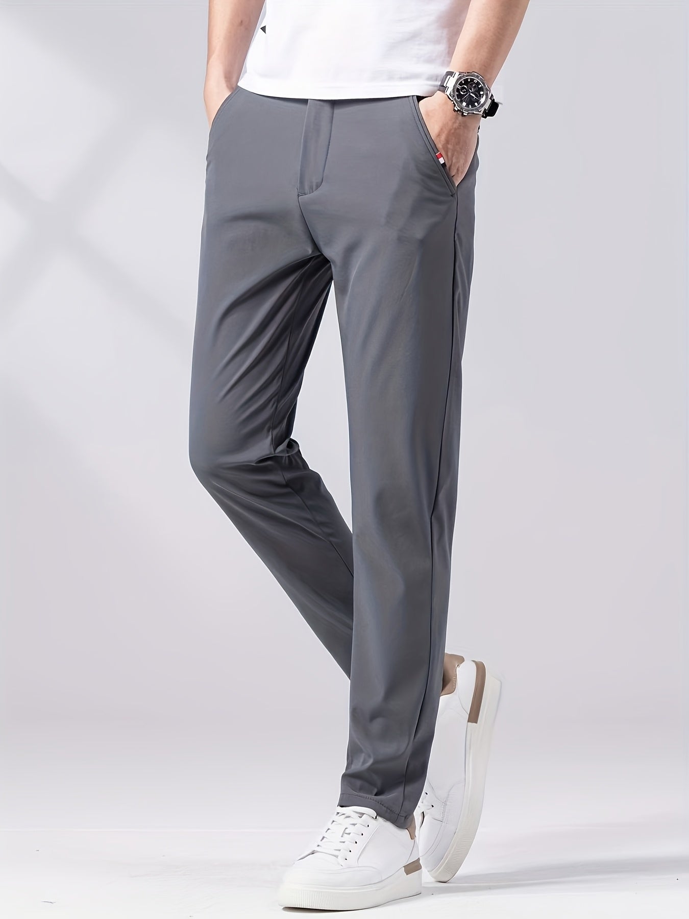 Calça casual leve, confortáveis, de perna reta