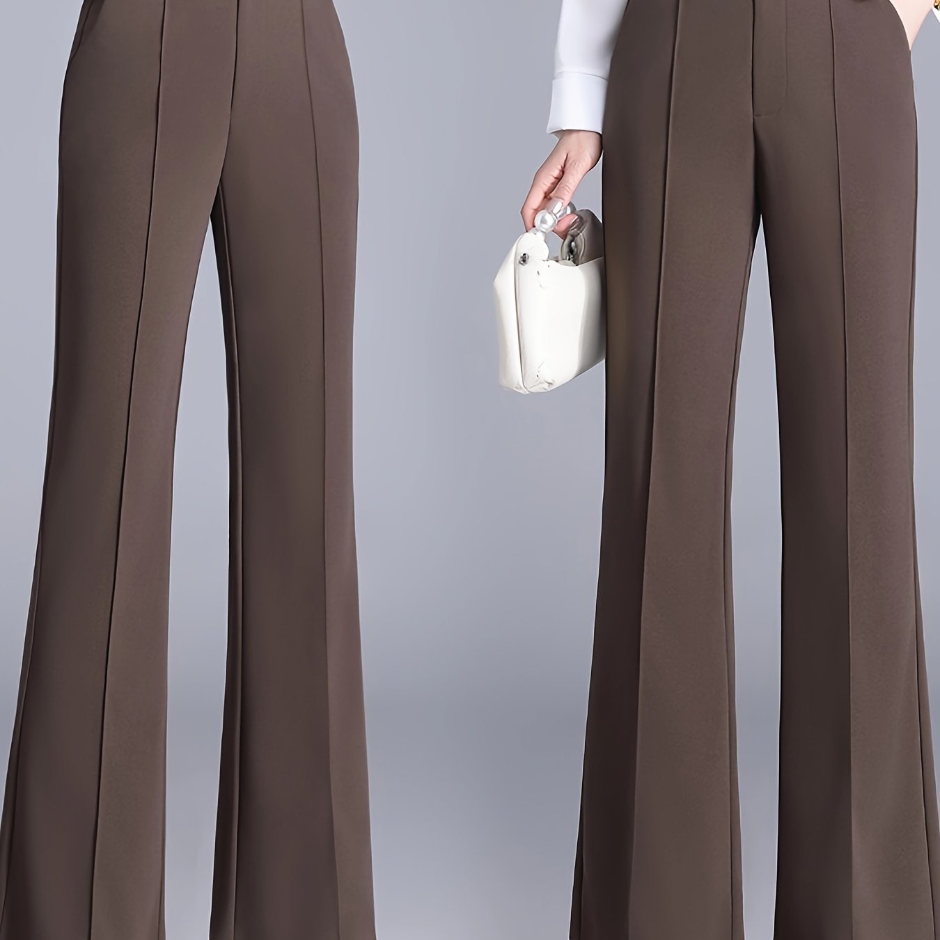 Calça elegante femininas de cor sólida - cintura alta, ajuste solto