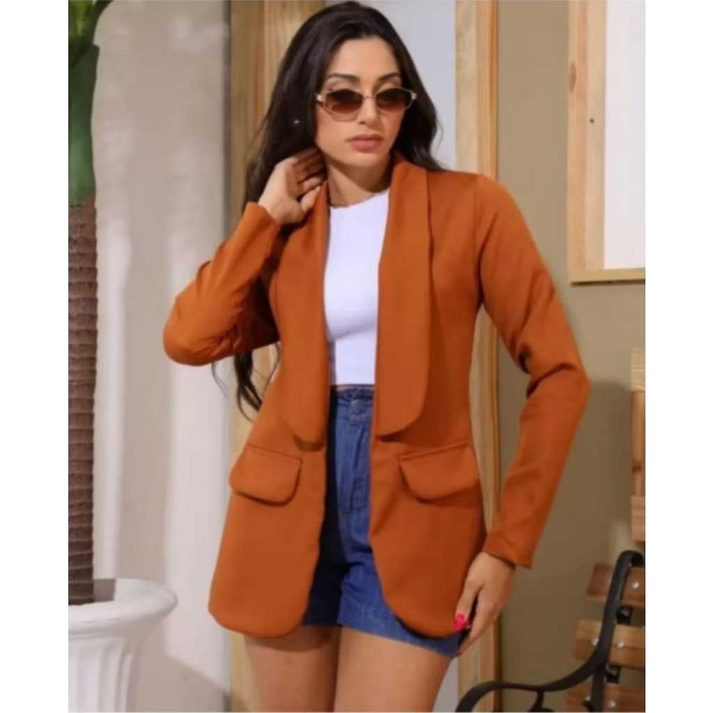 Max Blazer Feminina LongoTesido Alfaiataria Social Manga Longo