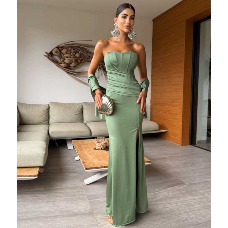 Vestido Longo Festa Formal Feminino Modelo Sereia Com Mini Capa em Tecido Malha Trilobal Tam P ,M ,G