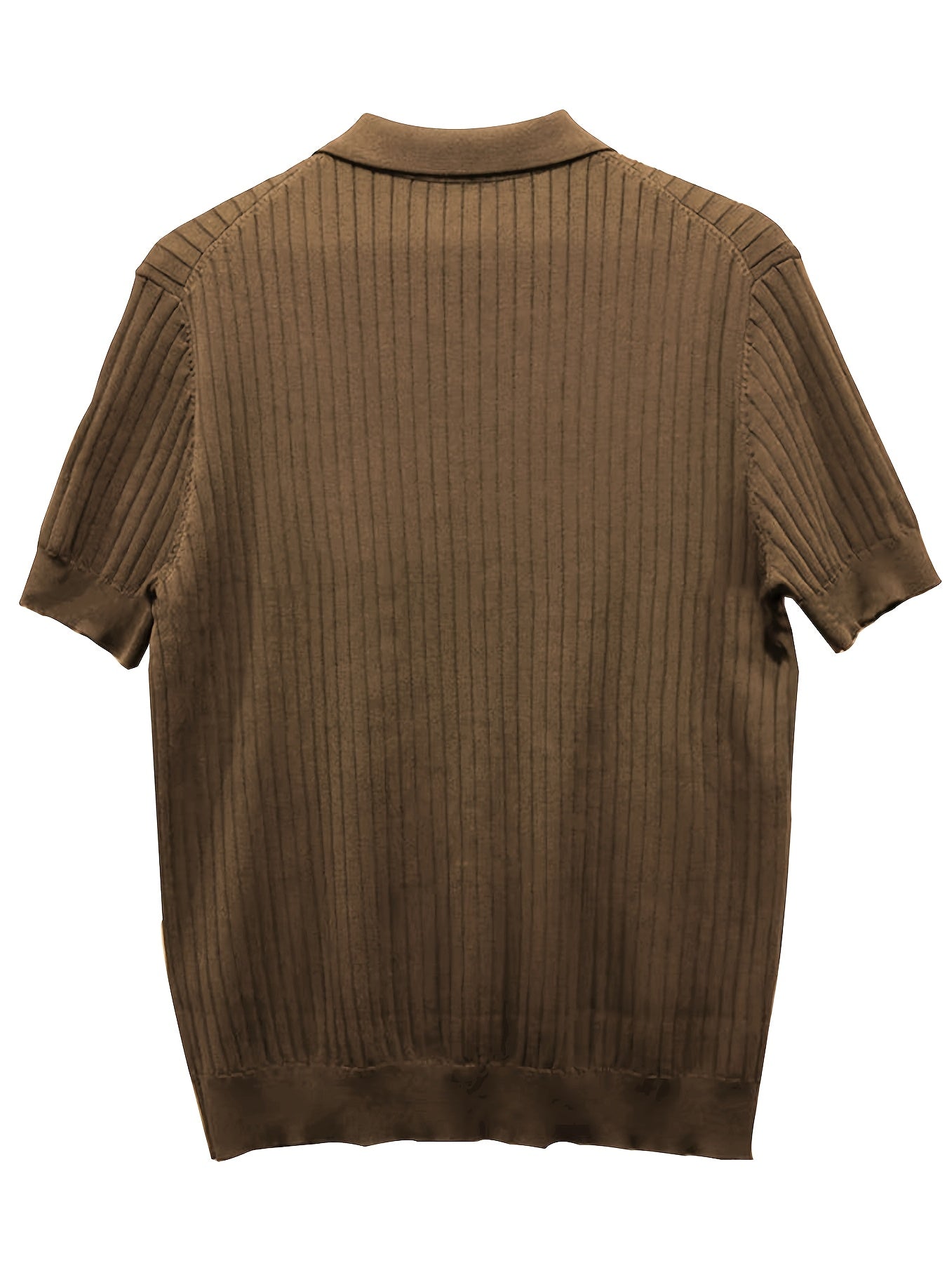 Camisa Polo malha canelada de cor sólida masculino - Top de malha de manga curta