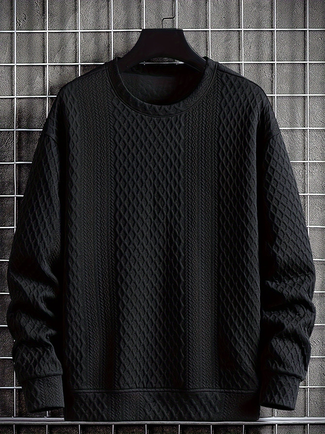 Camisa de malha casual masculino - manga comprida, gola redonda, texturizado