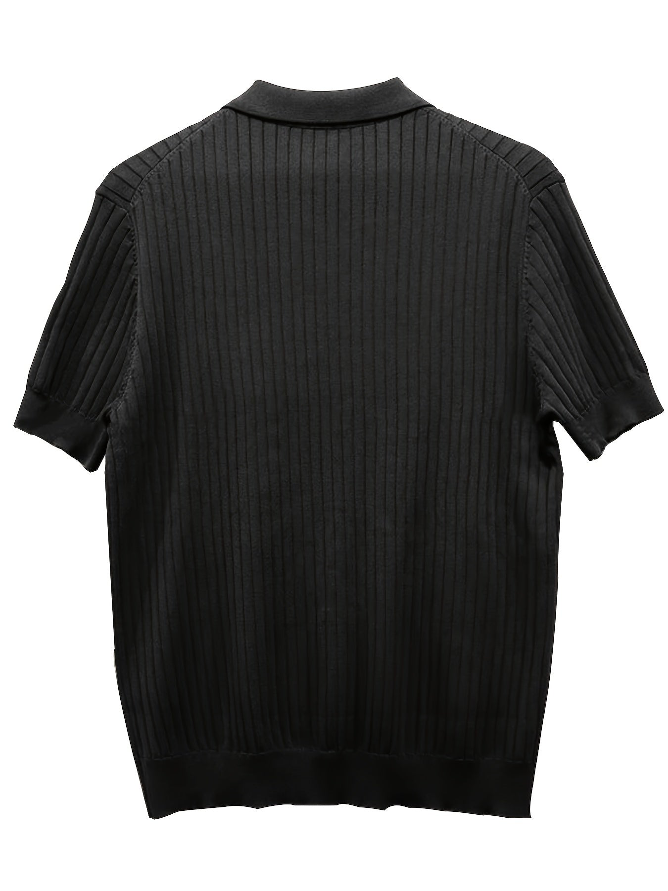 Camisa Polo malha canelada de cor sólida masculino - Top de malha de manga curta