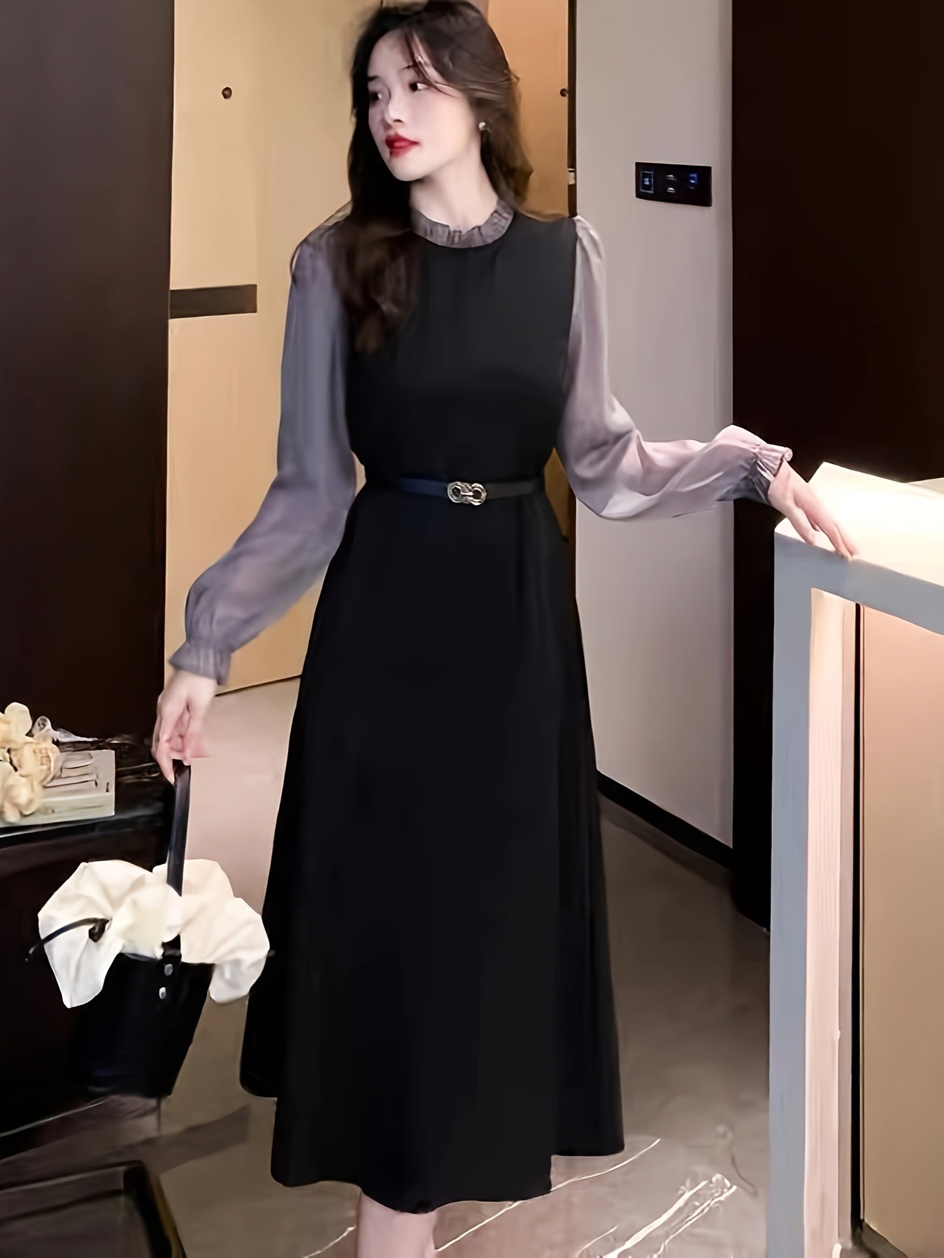 Vestido midi elegante de manga comprida