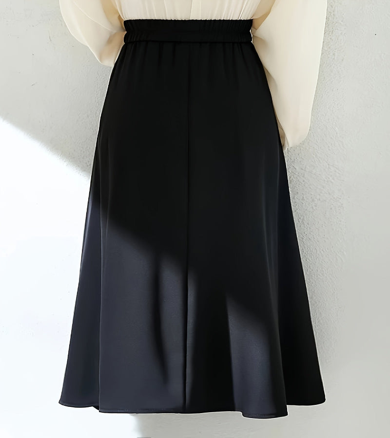 Saia Midi Evasê de Cintura Alta - Look Elegância Coreana