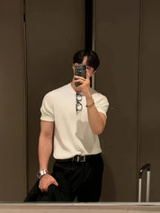 Camisa Suéter de malha masculino liso com gola redonda