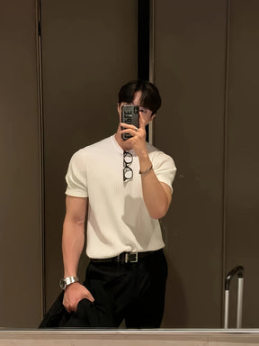 Camisa Suéter de malha masculino liso com gola redonda