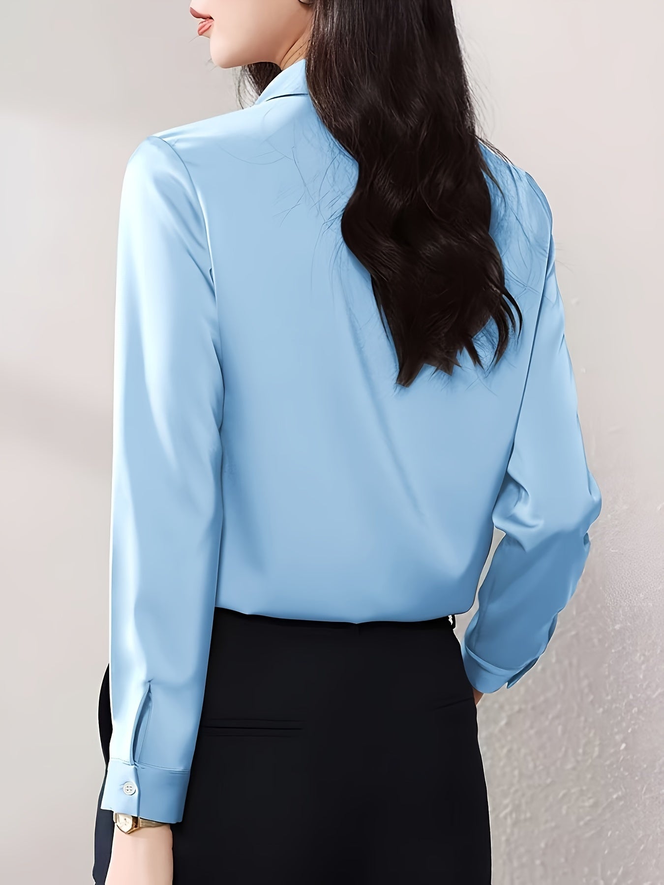 Camisa de botão frontal ,elegante de lapela de  manga comprida