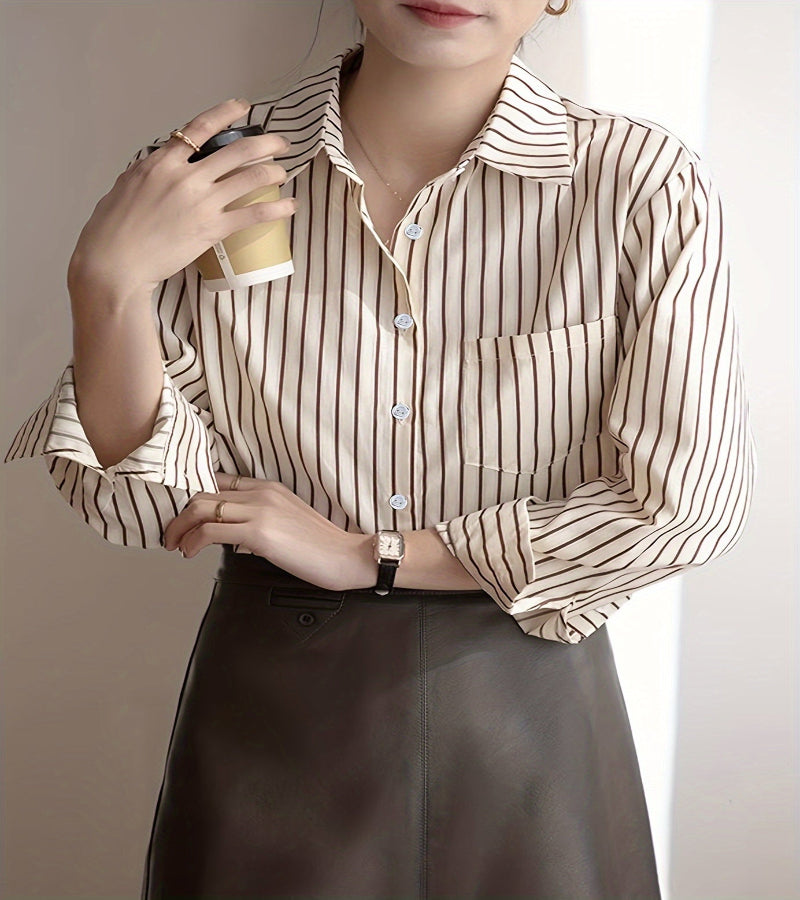 Camisa Listrada Polo Feminina - Look Seoul Casual