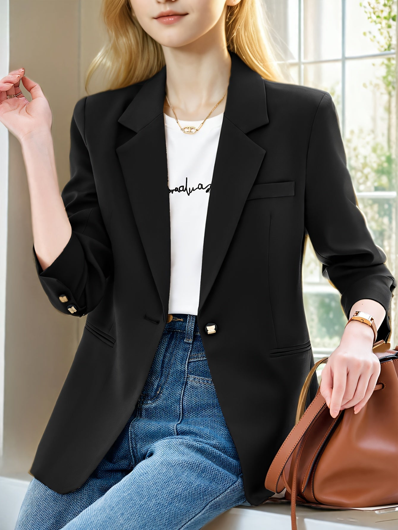 Blazer elegante feminino - ajuste fino chique, manga longa