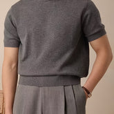 Camiseta de malha casual masculina de manga curta - ajuste folgado, gola redonda