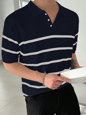 Polo de malha manga curta com gola listrada masculina