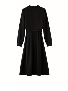 Conjunto elegante de duas peças - Vestido de manga comprida com bainha assimétrica e camisa