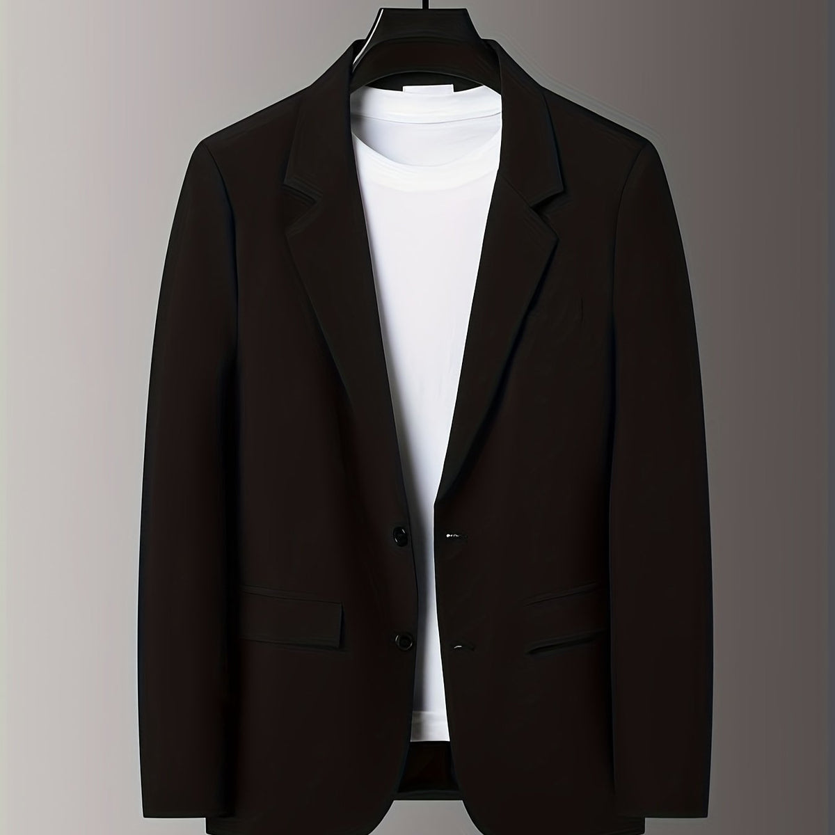 Blazer masculino leve, abotoamento, corte casual, preto, com gola entalhada
