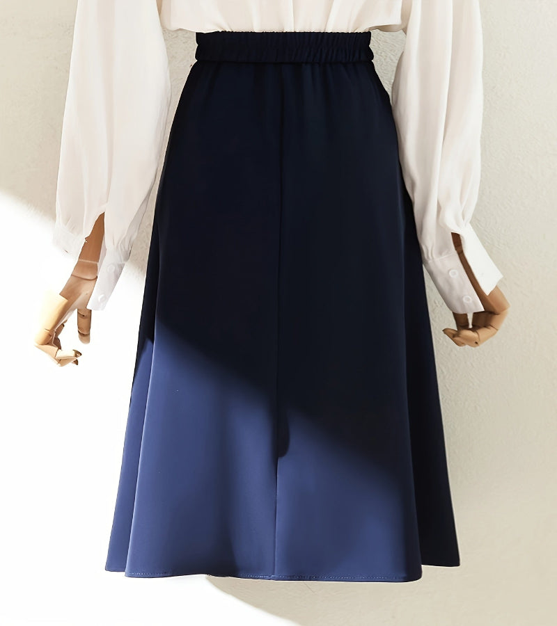 Saia Midi Evasê de Cintura Alta - Look Elegância Coreana