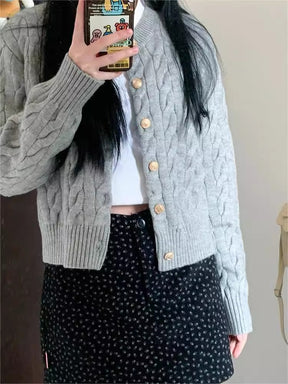 Cardigan Vintage Feminino Tricotado com Botões - Look Elegância de Outono