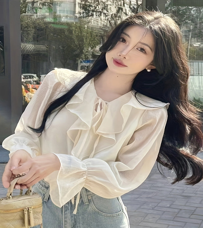 Blusa Coreana de Manga Comprida Chic Petite