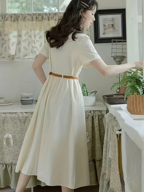 Vestido midi estilo preppy feminino com cinto