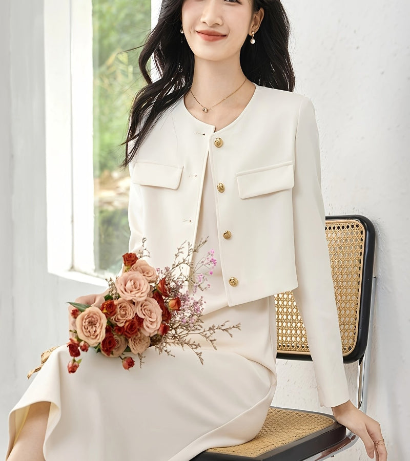 Look “Essência Urbana” – Casaco Leve de Abotoamento Simples com Bolsos de Aba