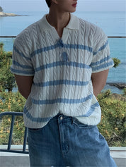 Camisa polo masculina de malha listrada, elegante e versátil