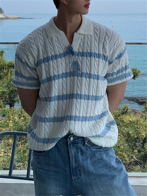 Camisa polo masculina de malha listrada, elegante e versátil