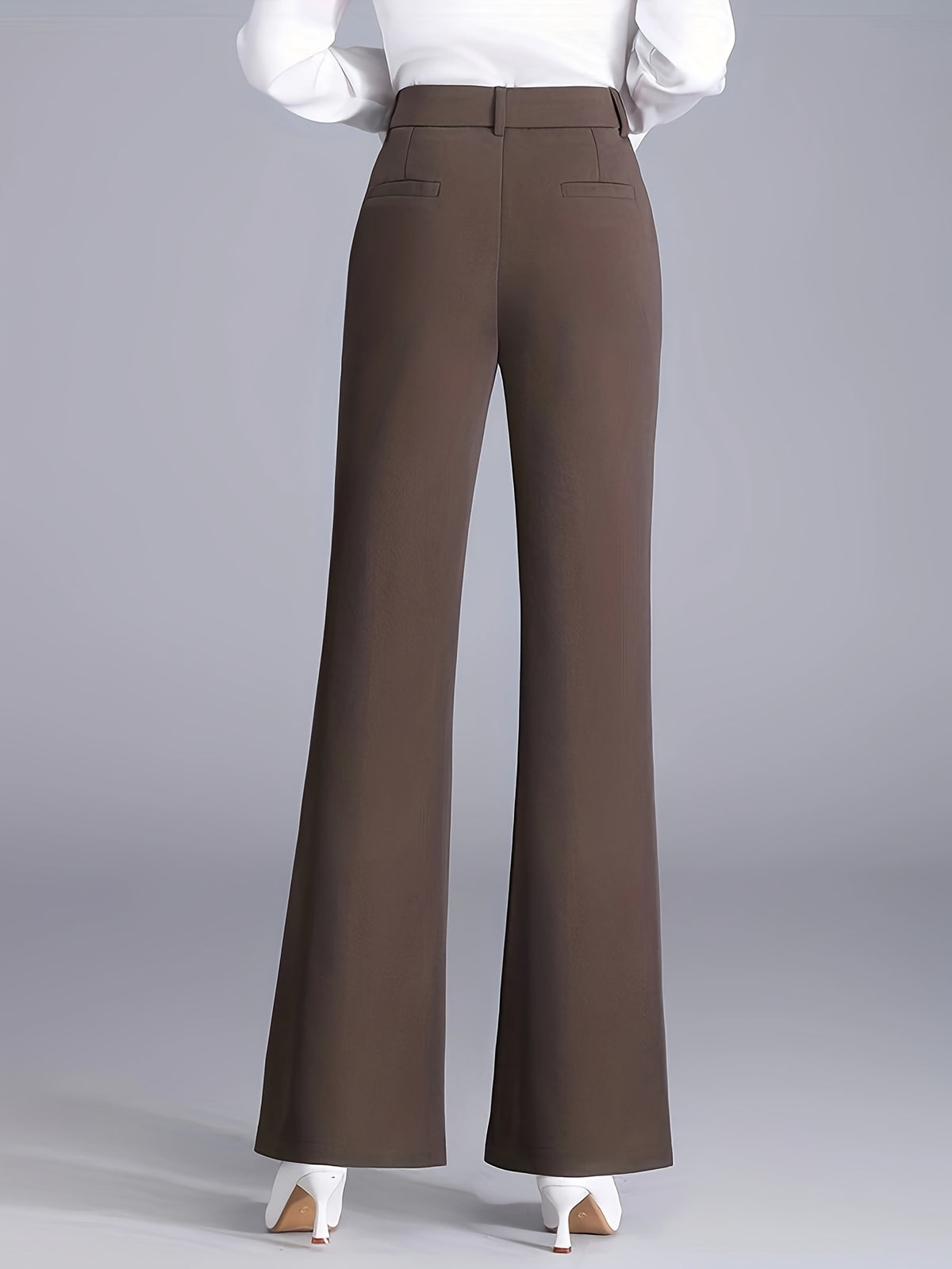 Calça elegante femininas de cor sólida - cintura alta, ajuste solto