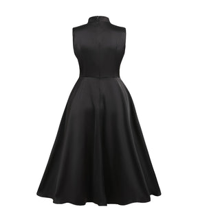 Look Quando telefone toca – Vestido midi preto com gola de laço