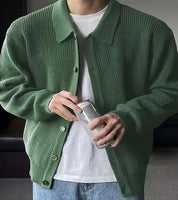 Cardigan Masculino de Malha com Botões e Lapela – Estilo Preppy para Outono e Inverno