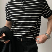 Camisa masculina clássica listrada de malha - gola redonda