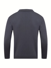 Camisa de malha suéter masculino casual com lapela e decote em V