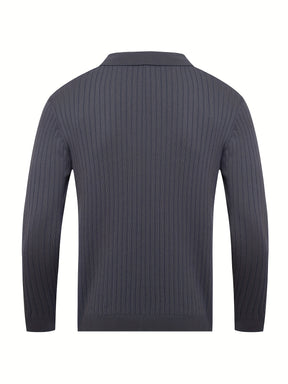 Camisa de malha suéter masculino casual com lapela e decote em V