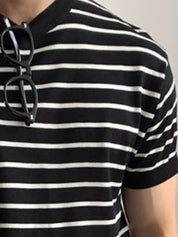 Camisa masculina clássica listrada de malha - gola redonda