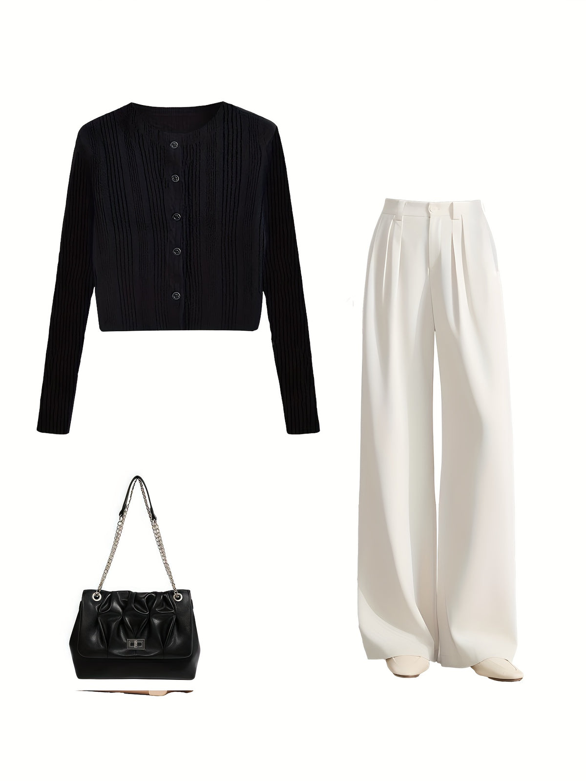 Look Coreano Outono/Inverno – Conjunto Elegante com Blusa de Manga Longa e Calça Casual Bege
