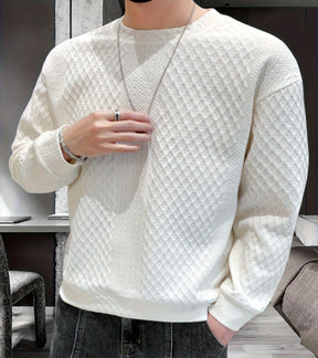 Camisa de malha casual masculino - manga comprida, gola redonda, texturizado