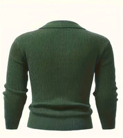 Cardigan Masculino de Malha com Botões e Lapela – Estilo Preppy para Outono e Inverno