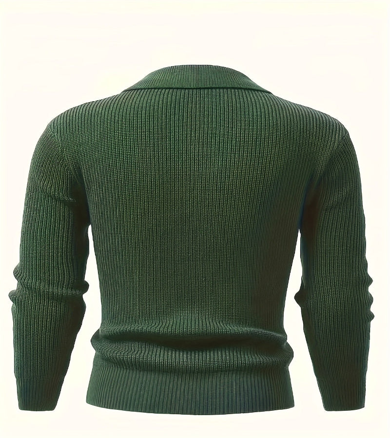 Cardigan Masculino de Malha com Botões e Lapela – Estilo Preppy para Outono e Inverno