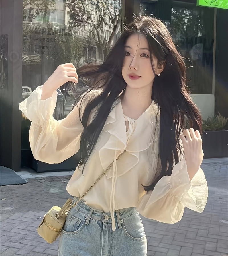 Blusa Coreana de Manga Comprida Chic Petite