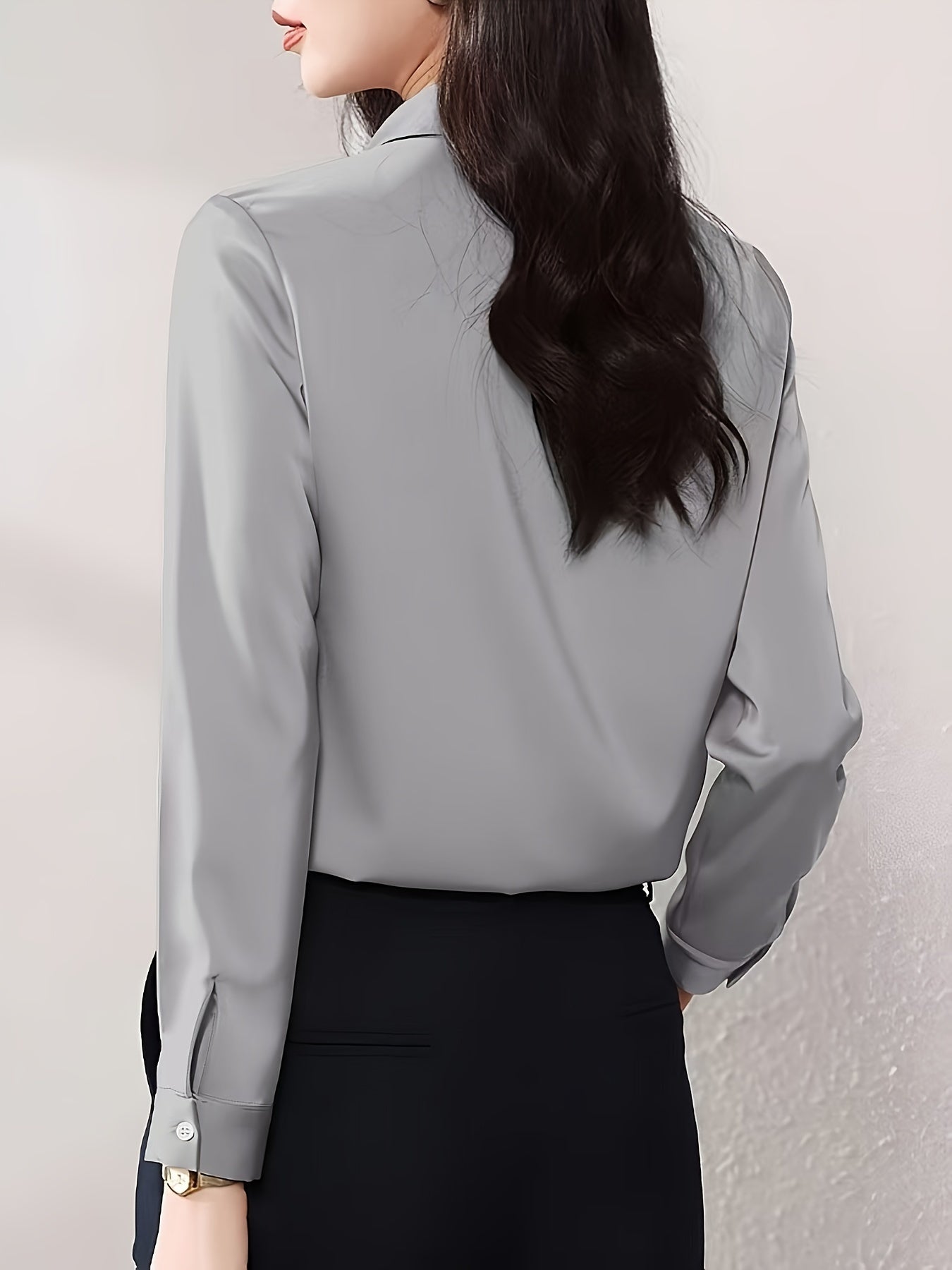 Camisa de botão frontal ,elegante de lapela de  manga comprida