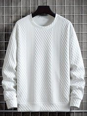 Camisa de malha casual masculino - manga comprida, gola redonda, texturizado